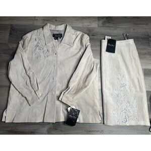 NWT Terry Lewis Vintage Suede Suit Set Plus Size 24 Embroidered Jacket Skirt 2pc